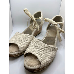 Women's UGG Beige & Brown Espadrille Wedge Sandals 8
